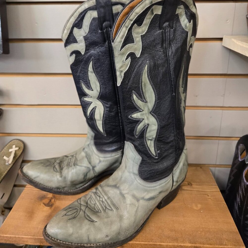 vintage MENS COWBOY BOOTS Boulet two tone marble size 8.5E